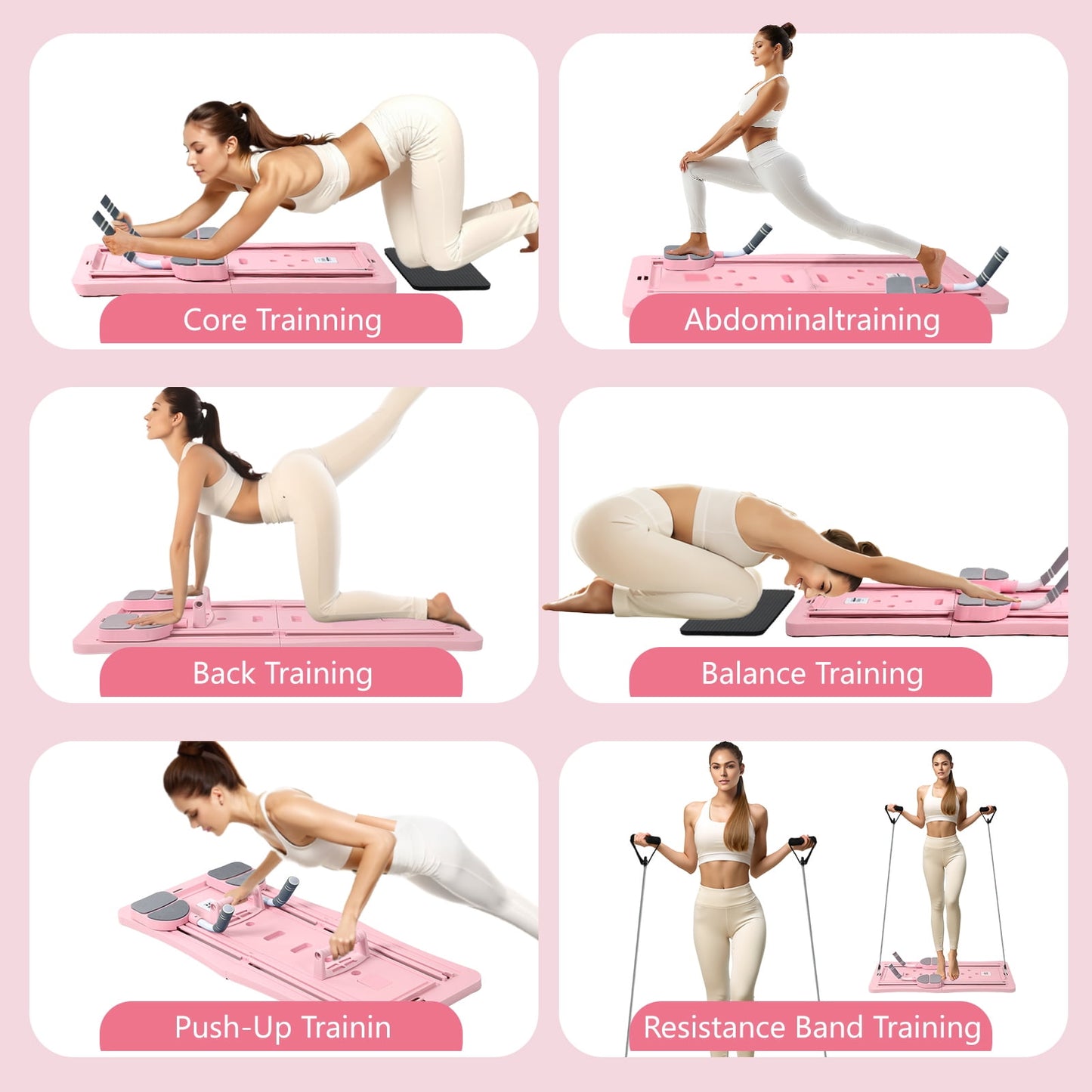 Pilates Board, 6 in 1 Pilates Reformer, Foldable and Portable Pilates Equipment for Home，Multifunctional Pilates Fitness Board