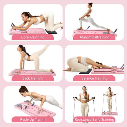 Pilates Board, 6 in 1 Pilates Reformer, Foldable and Portable Pilates Equipment for Home，Multifunctional Pilates Fitness Board