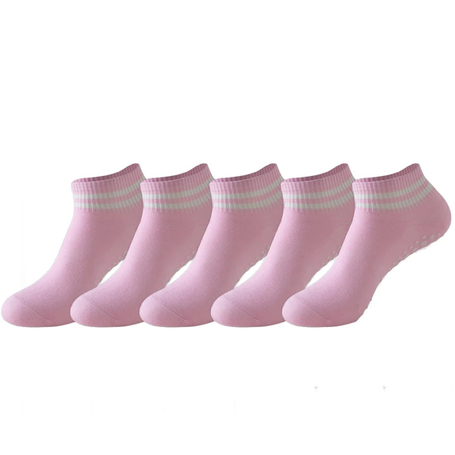 5 Pairs Grip Socks for Women, Non Slip Pilates Yoga Socks with Double Stripes Non Slip Socks for Workout, Ballet, Athletic Socks