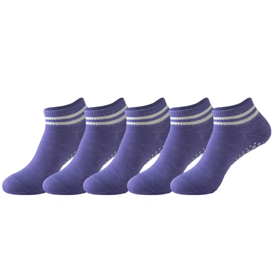 5 Pairs Grip Socks for Women, Non Slip Pilates Yoga Socks with Double Stripes Non Slip Socks for Workout, Ballet, Athletic Socks