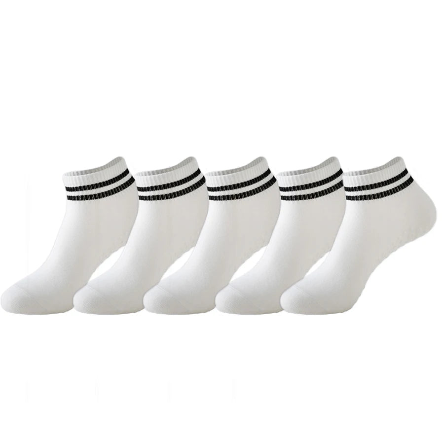 5 Pairs Grip Socks for Women, Non Slip Pilates Yoga Socks with Double Stripes Non Slip Socks for Workout, Ballet, Athletic Socks