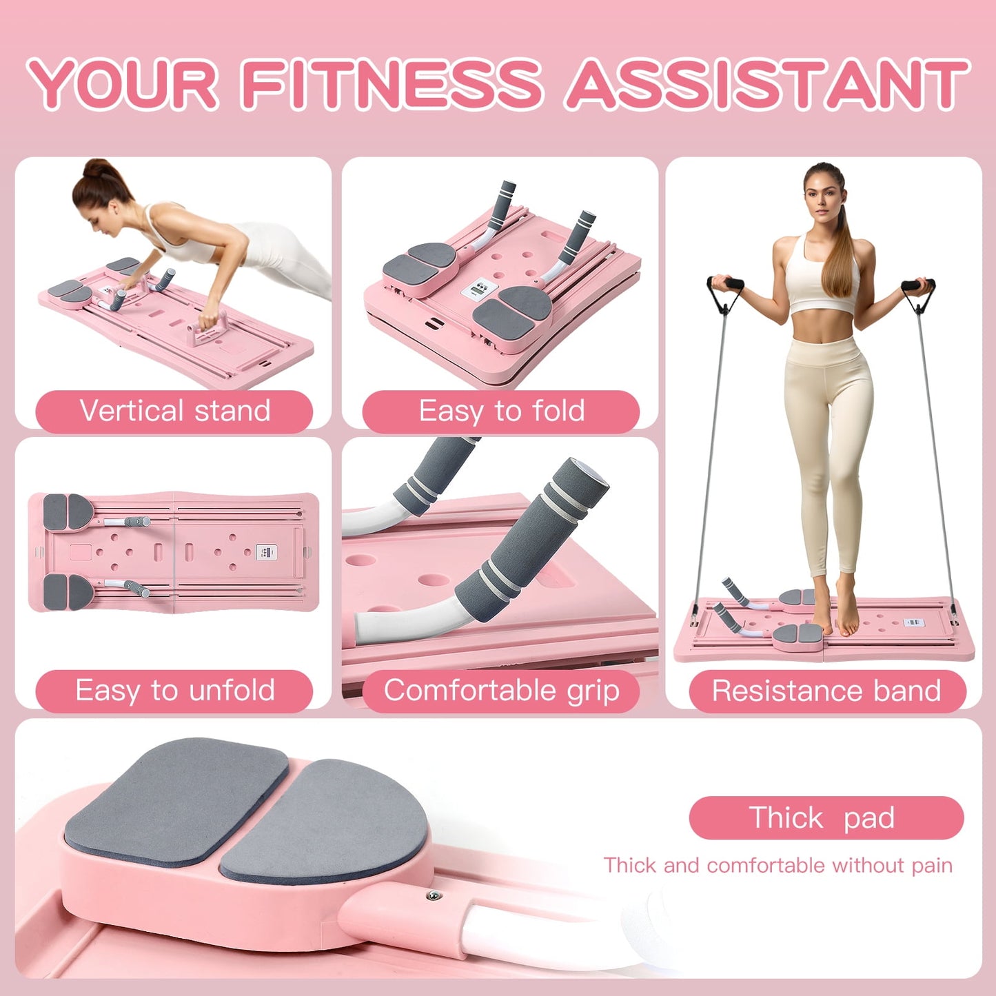 Pilates Board, 6 in 1 Pilates Reformer, Foldable and Portable Pilates Equipment for Home，Multifunctional Pilates Fitness Board