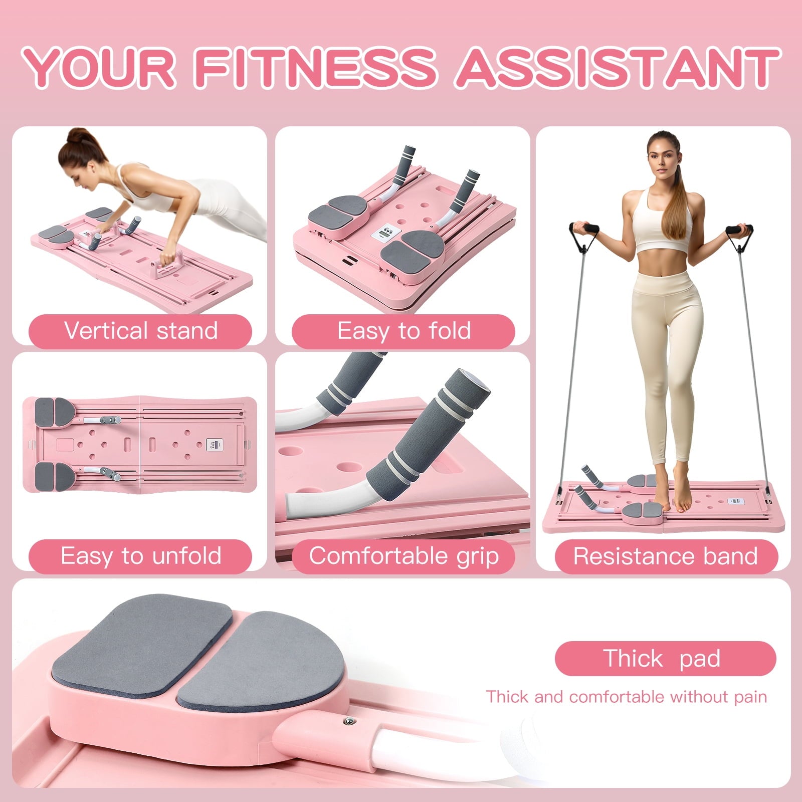 Pilates Board, 6 in 1 Pilates Reformer, Foldable and Portable Pilates Equipment for Home，Multifunctional Pilates Fitness Board